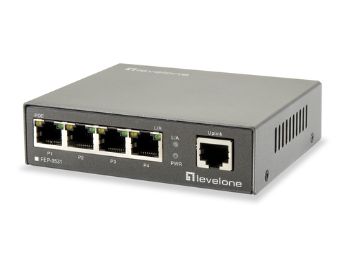 LevelOne 5-Port Fast Ethernet PoE Switch, 250m, 802.3at/af PoE