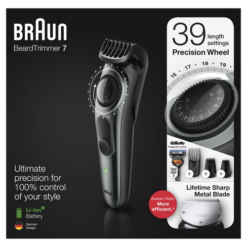 Braun Beard Trimmer BT7240 Men Trimmer & Hair Clipper, 39 Length Settings, Black/Grey Metal – image 5