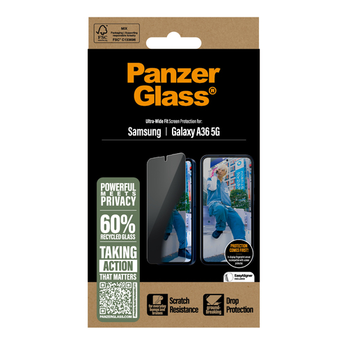 PANZERGLASS PRIVACY ULTRA-WIDE FIT GLASS - CLEAR, afbeelding 3