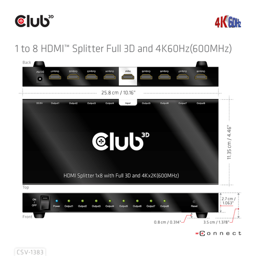 Club 3D 1 to 8 HDMI Splitter Full 3D and 4K60Hz (600MHz), afbeelding 10