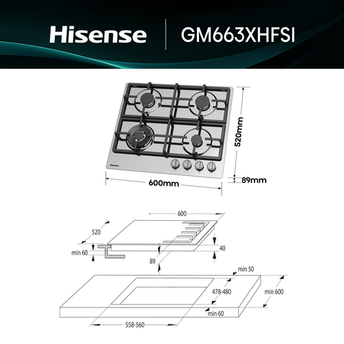 Hisense GM663XHFSI hob Stainless steel Built-in – image 4