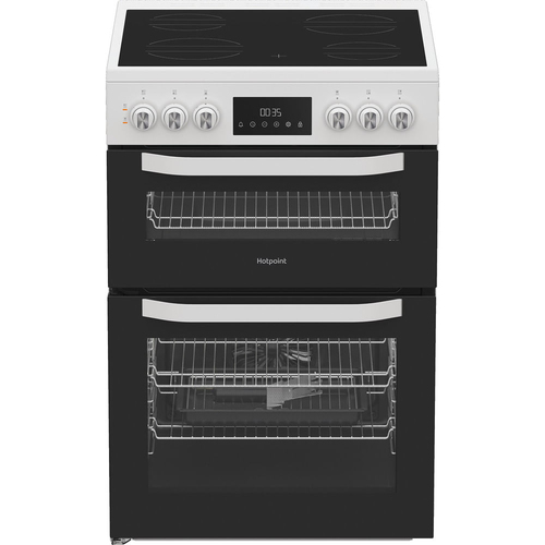 Hotpoint HTE6VDCW 60cm Wide Single Oven Electric Cooker with Ceramic Hob - White - A/A Rated, White - image 1
