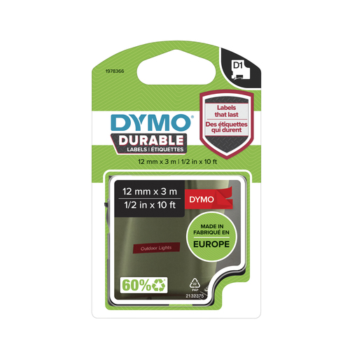 DYMO D1 Hochleistungs-Etikettenband  wei auf rot  12 mm x 3 m – Foto 11 von 11