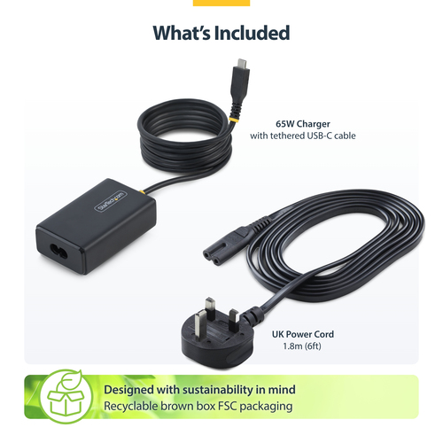StarTech.com 65W USB-C Laptop Charger, 1.5m Tethered USB-C Cable, Power Adapter Brick for Dell, XPS, HP ProBook, MacBook Pro, Microsoft Surface Pro – image 8