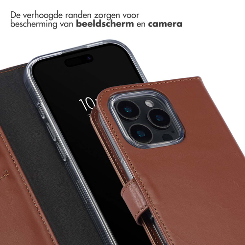 Selencia Echt Lederen Bookcase iPhone 16 Pro - Lichtbruin, afbeelding 4