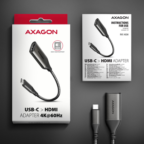 AXAGON USB 2.0 Adapter [1x USB-C - 1x HDMI-bus] 21 cm 4K UHD – Foto 11 van 11