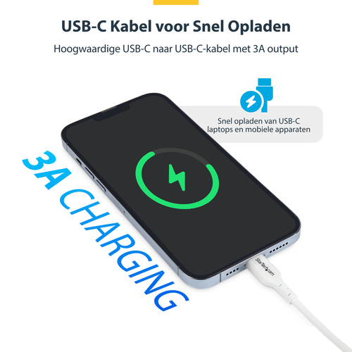 StarTech.com 3m White USB-C Charging Cable, USB C Cable, 60W 3A PD - USB-kabel, afbeelding 5