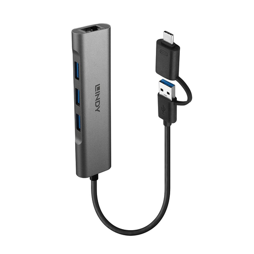 Lindy 43379 interface hub USB 3.2 Gen 1 (3.1 Gen 1) Type-A + Type-C 5000 Mbit/s Grey