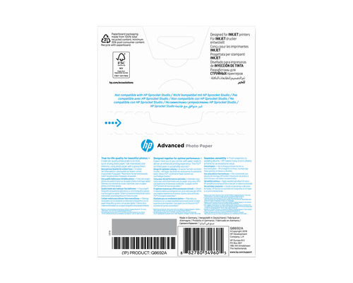 Papier fotograficzny HP Advanced, błyszczący – 100 arkuszy/10 x 15 cm bez marginesów
