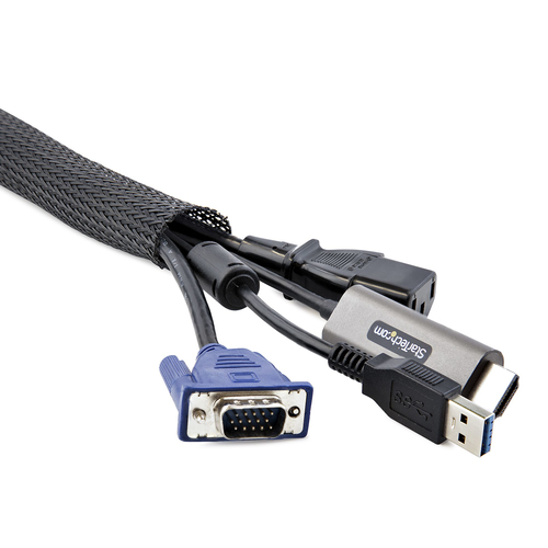 StarTech.com 10ft (3m) Cable Management Sleeve, Trimmable Heavy Duty Cable Wrap, 1.2 (3cm) Dia Polyester Mesh Computer Cable Manager/Protector/Concealer - Black Cord Organizer/Hider, Floor Cable Cover, Wire Wraps (WKSTNCMFLX) 3m Sort – billede 7