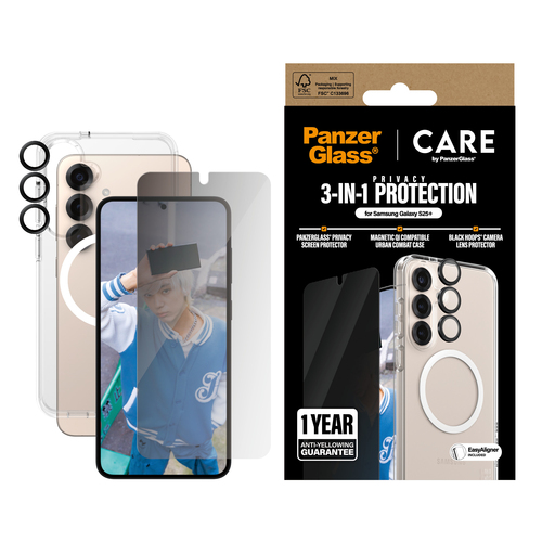 PanzerGlass CARE Flagship 3-in-1 Set (hoesje + beschermglas) Samsung Galaxy S25+ Transparant, Zwart Inductieve lading, Stootbestendig – Photo 2 sur 4