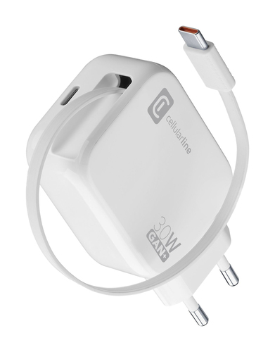 Cellularline Retractable Power 30W Гарнитура, Универсальная Белый Кабель переменного тока Для помещений