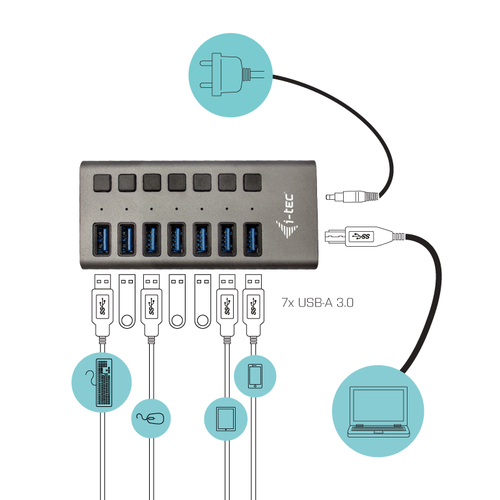 i-tec USB 3.0 Charging HUB 7 port + Power Adapter usb-hub – Photo 3 sur 5