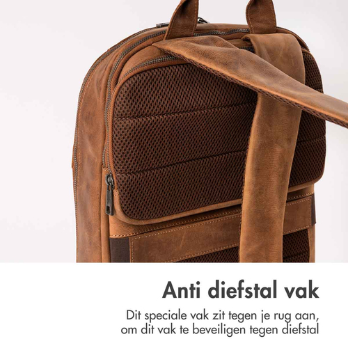 Accezz Leather Laptop rugzak 16 inch - Cognac, afbeelding 6