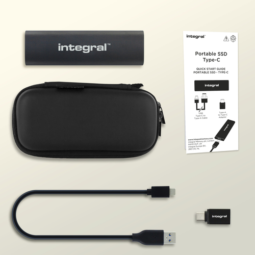 Integral 1TB - 1024GB PORTABLE EXTERNAL SSD USB 3.2 GEN2 3.0 TYPE C R-500MB/s W- 400MB/s C-A CABLE A-C ADAPTOR AND CARRY CASE INC – image 7