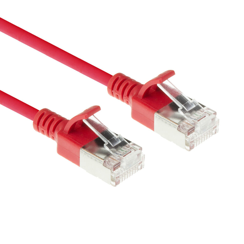 ACT Rode 5 meter LSZH S/FTP CAT6A slimline patchkabel snagless met RJ45 connectoren