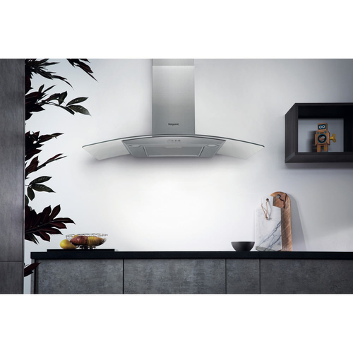 Hotpoint PHGC9 4FLMX 90cm Curved Glass Chimney Hood in St Steel 3 Spee - image 4