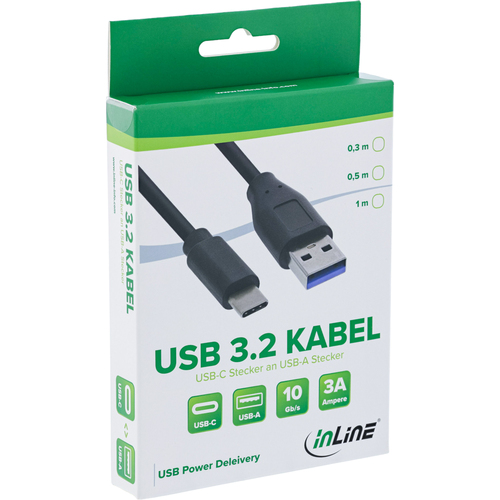 InLine 0.5m, USB3.1-C/USB3.1-A 0.5m USB C USB A Zwart, afbeelding 2