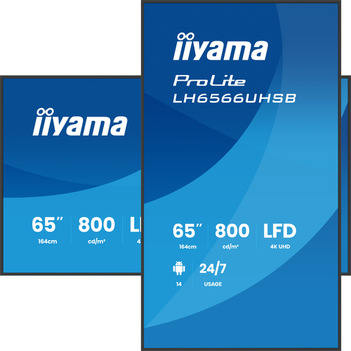 iiyama LH6566UHSB-B1AG pantalla de señalización Pantalla plana para señalización digital 165,1 cm (65") LCD Wifi 800 cd / m² 4K Ultra HD Negro Procesador incorporado Android 24/7