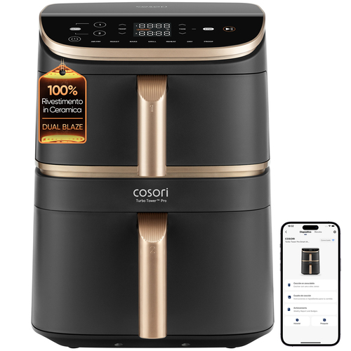 Cosori Turbo Tower Pro Smart Одиночный 10,8 L Автономный 2630 W Аэрофритюрница с горячим воздухом Черный, Золото