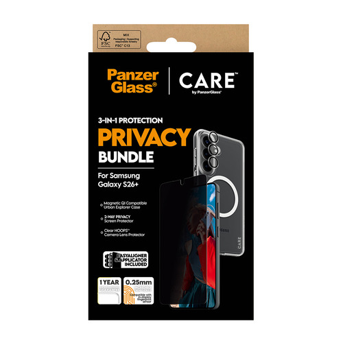 PANZERGLASS - CARE Privacy 3-in-1 Bundle Samsung Galaxy S26+ CR94821 Screenprotector (glas) met privacyfolie Samsung Galaxy S26 1 stuk(s) – Photo 4 sur 8