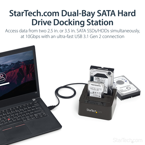 StarTech.com SATA Hard Drive - USB 3.1 (10Gbps) Hard Drive Dock for 2.5 & 3.5 SATA SSD / HDD Drives (SDOCK2U313) Lagringskontrol – billede 8