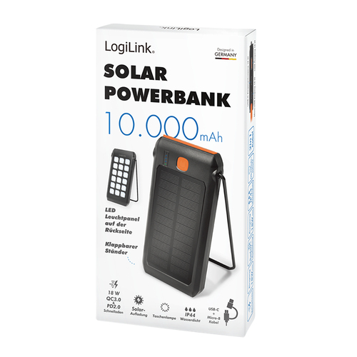 Logilink Solar Powerbank 10000 mAh 2x USB-A QC & 1x USB-C PD, afbeelding 9