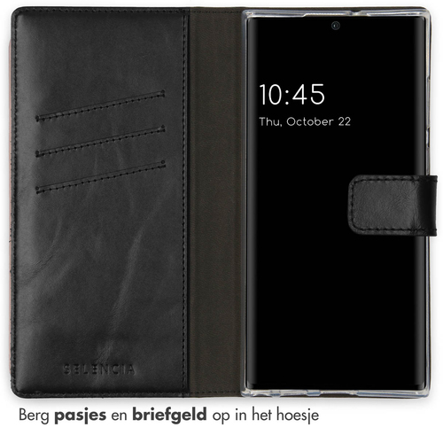 Selencia Echt Lederen Bookcase Samsung Galaxy S22 Ultra - Zwart, afbeelding 3