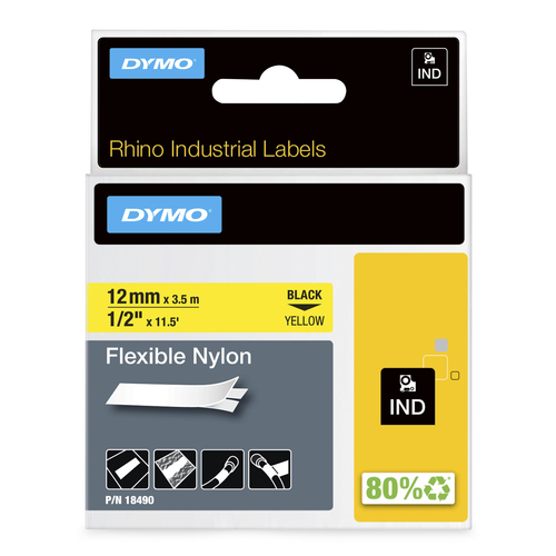 DYMO RHINO 1/2IN X 11.5FT, YELLOW FLEXIBLE NYLON LABELS