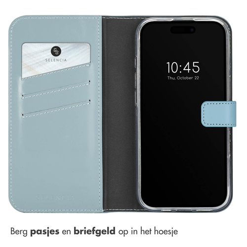 Selencia Echt Lederen Bookcase iPhone 16 Pro - Air Blue, afbeelding 3
