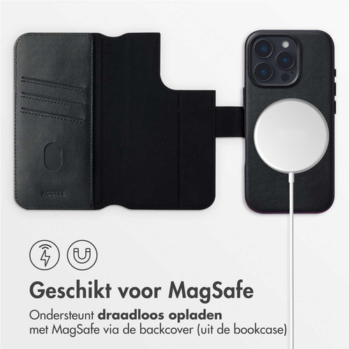 Accezz Leather Bookcase 2-in-1 met MagSafe iPhone 16 Pro - Onyx Black, afbeelding 2