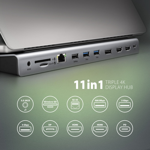 AXAGON Triple 4K Display SuperSpeed USB-C Hub USB-Hubs - USB 32 - 11 - Grau – Foto 3 von 11