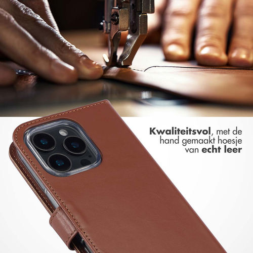 Selencia Echt Lederen Bookcase iPhone 16 Pro - Lichtbruin, afbeelding 2