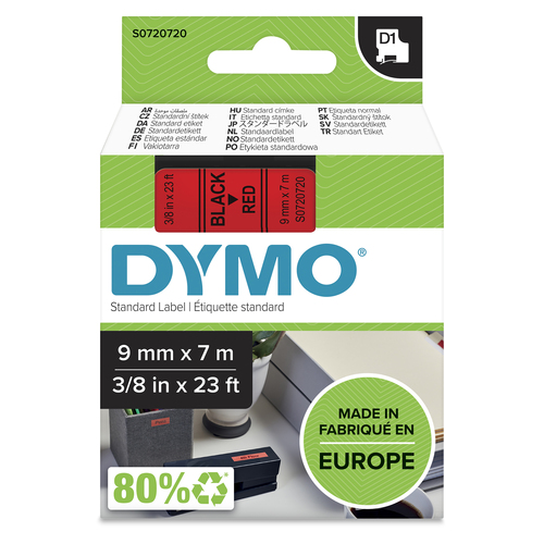 Dymo 40917 D1 LabelMaker Tape 9mm x 7m Black on Red S0720720 - image 1