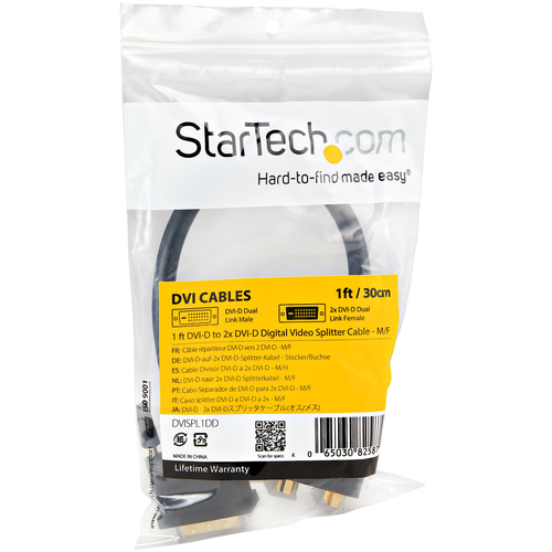 StarTech.com 1 ft DVI-D to 2x DVI-D Digital Video Splitter Cable - M/F (DVISPL1DD) Videosplitter 30.5cm Sort – billede 4