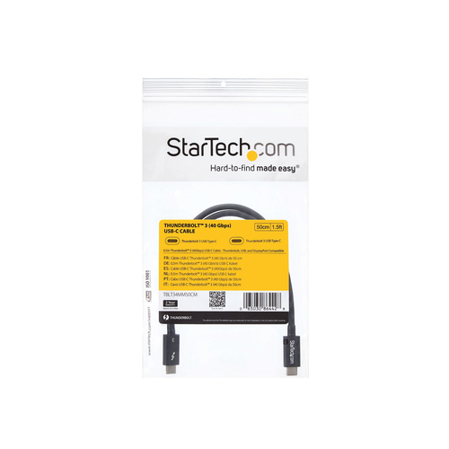 StarTech.com 50cm (1.6ft) Thunderbolt 3 Cable, 40Gbps, 100W PD, 4K/5K Video, Thunderbolt-Certified, Compatible w/ TB4/USB 3.2/DisplayPort Thunderbolt kabel 50cm Sort – billede 6
