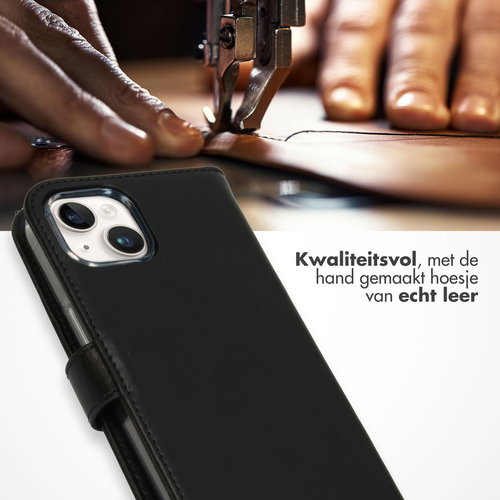Selencia Echt Lederen Bookcase iPhone 15 - Zwart, afbeelding 2