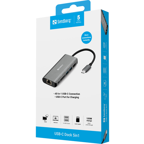 Sandberg USB-C Dock HDMI+LAN+SD+USB100W – image 3