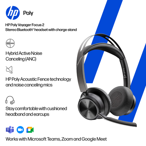Poly Voyager Focus 2 USB-C-C Headset +USB-C/A Adapter +Charging Stand - image 3