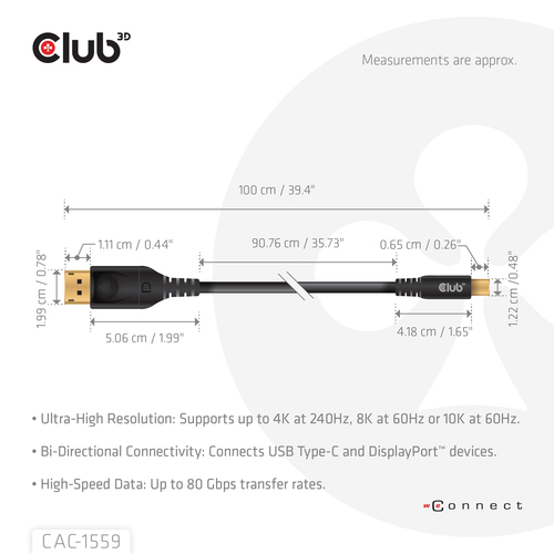 Club 3D USB-C naar DisplayPort DP80 bidirectioneel adapter, afbeelding 6
