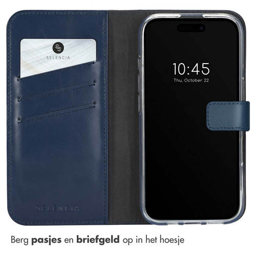 Selencia Echt Lederen Bookcase iPhone 16 - Blauw, afbeelding 3