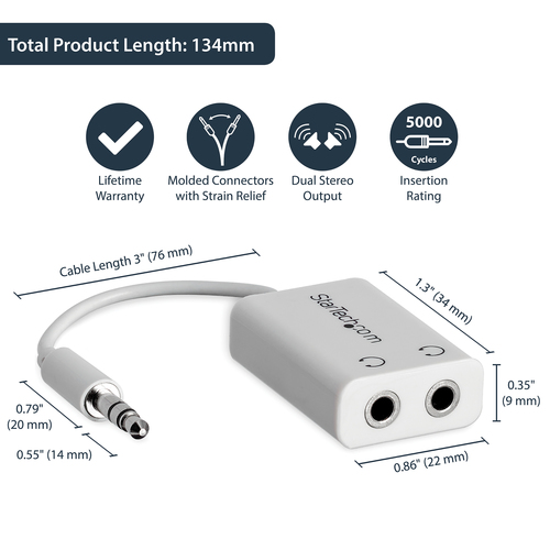 StarTech.com White Slim Mini Jack Headphone Splitter Cable Adapter – image 6