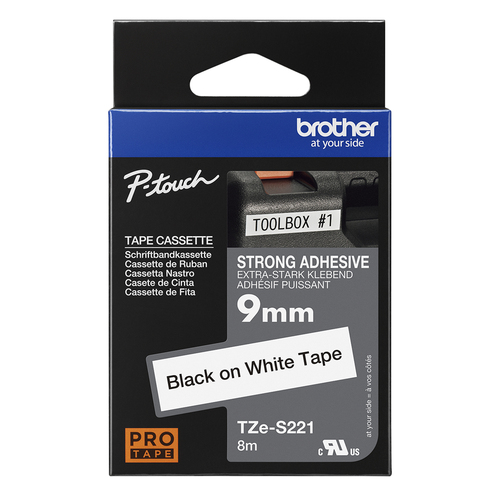 Original Brother TZES221 9mm Strong Adhesive Tape - Black on White - image 3