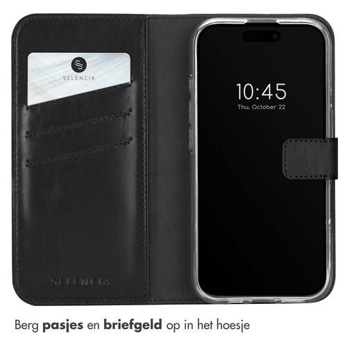 Selencia Echt Lederen Bookcase iPhone 16 - Zwart, afbeelding 3