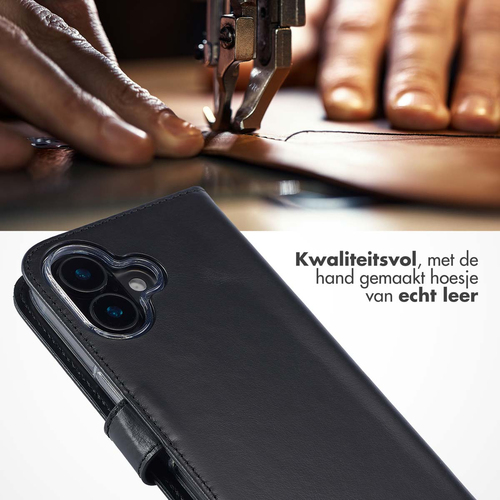Selencia Echt Lederen Bookcase iPhone 16 Plus - Zwart, afbeelding 2