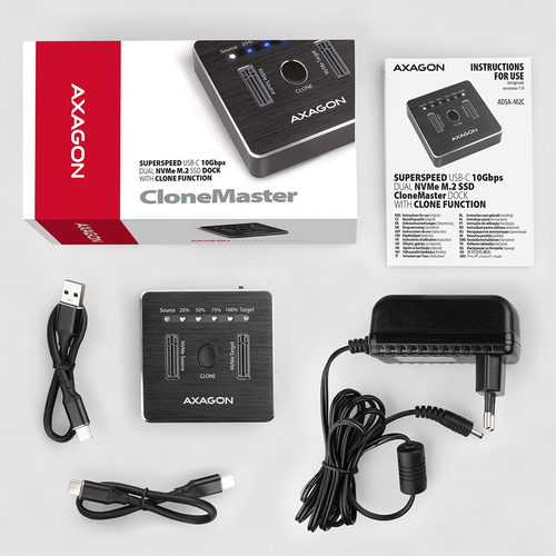AXAGON CloneMaster USB-C 10 Gbps Dual NVMe M2 SSD Dockingstation – Foto 11 von 11
