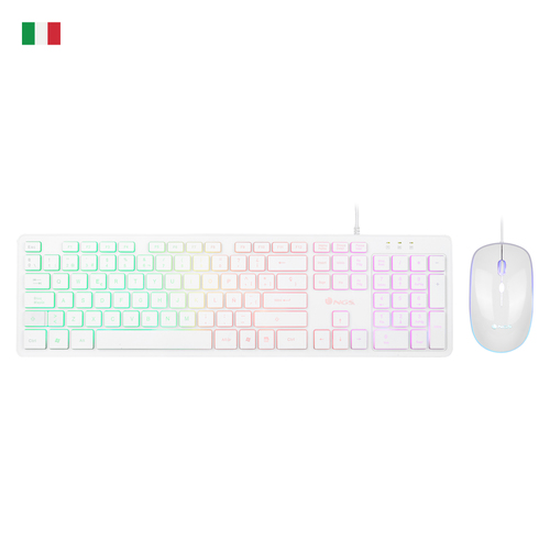 NGS Sprite Kit, QWERTY, IT клавиатура Мышь входит в комплектацию Универсальная USB Итальянский Белый