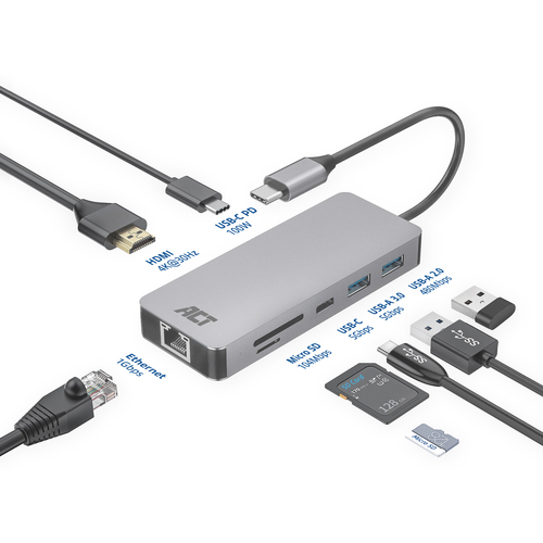 ACT Connectivity USB-C 4K docking station voor 1 HDMI monitor, ethernet, USB-C, USB-A, cardreader en PD pass-through dockingstation, afbeelding 7