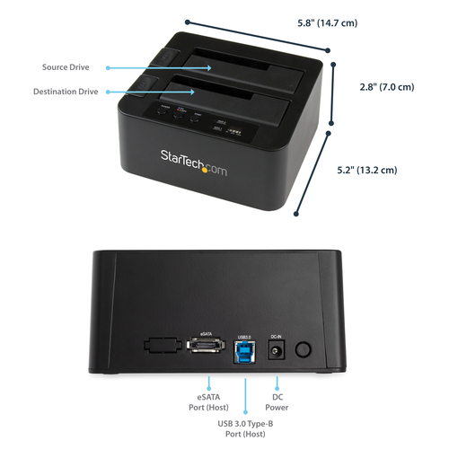 StarTech.com Dual Bay Hard Drive Duplicator, Standalone USB 3.0 (5 Gbps) / eSATA to 2.5/3.5" SATA III HDD/SSD Cloner/Copier, Hard Drive Docking Station, Hard Di – image 7