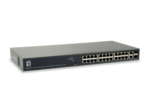 LevelOne TURING 26-Port Web Smart Gigabit PoE Switch, 24 PoE Outputs, 2 x SFP/RJ45 Combo